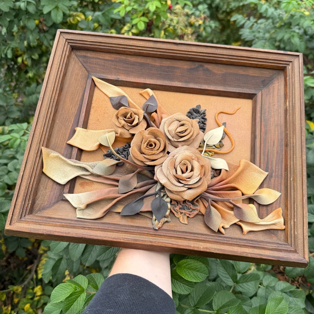 Vintage Brown Floral Leather Floral Art